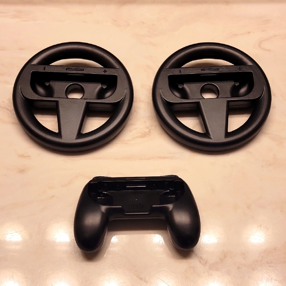 Black Controller and Steering Wheel Set for Gaming Consoles